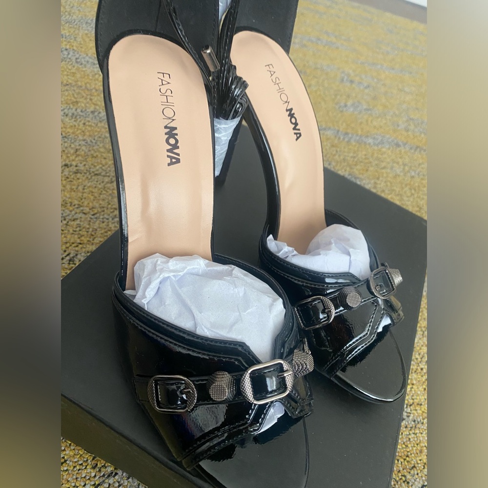 Black patent lace up heels